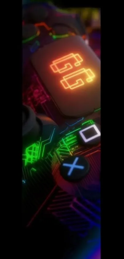 Vibrant neon gamer controller wallpaper with glowing buttons.