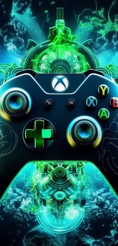 Futuristic gaming controller with vibrant colors.