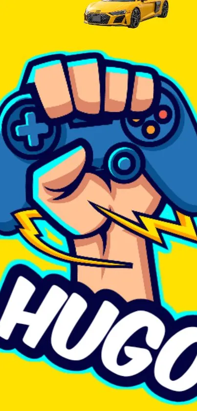 Gamer fist holding a controller on yellow background wallpaper.