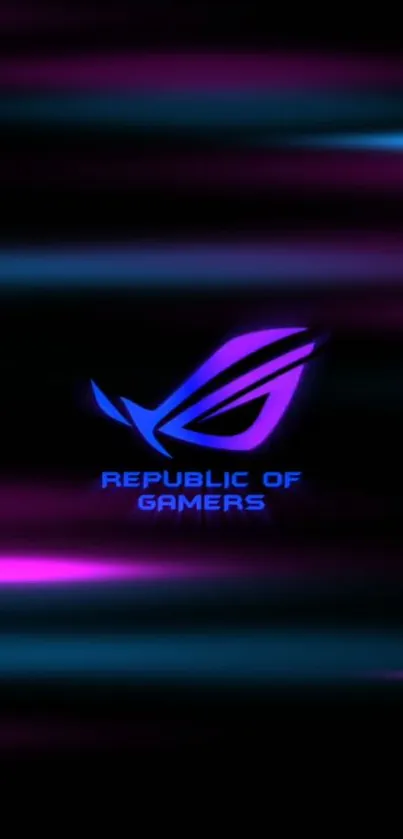 Colorful mobile wallpaper with Republic of Gamers logo in purple and blue hues.