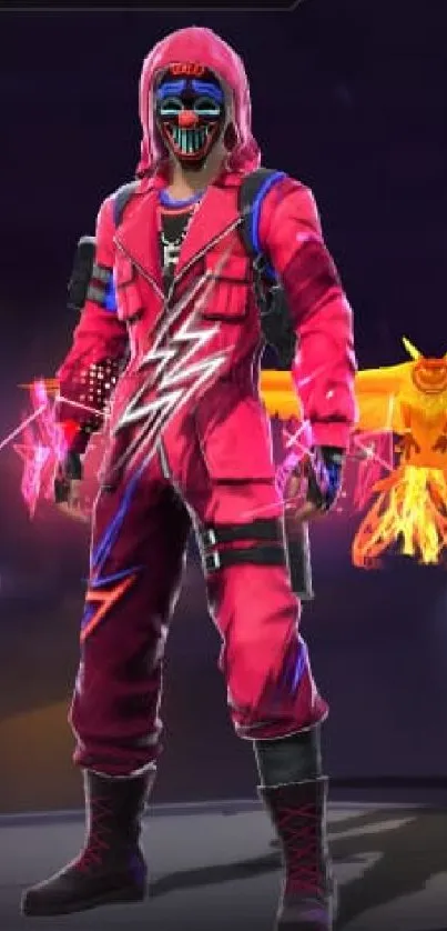 Gamer avatar in pink on a vivid mobile wallpaper.
