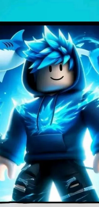 Gamer-themed wallpaper with electric blue character.