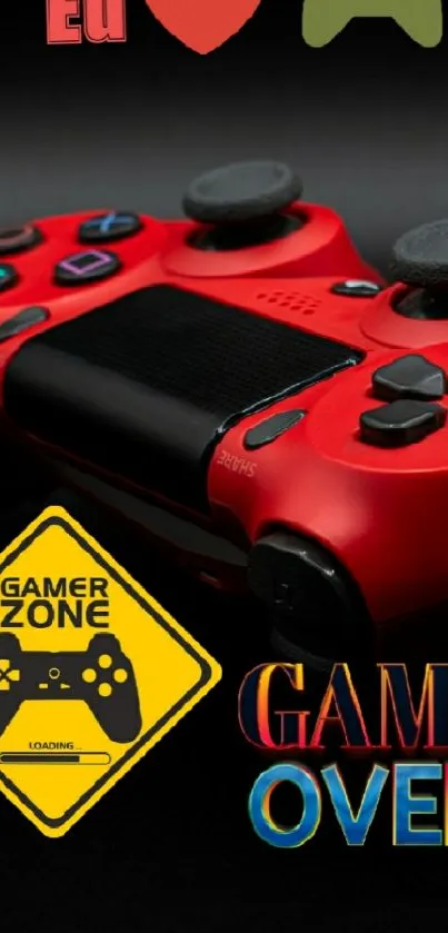 Red game controller on black background with game zone elements.