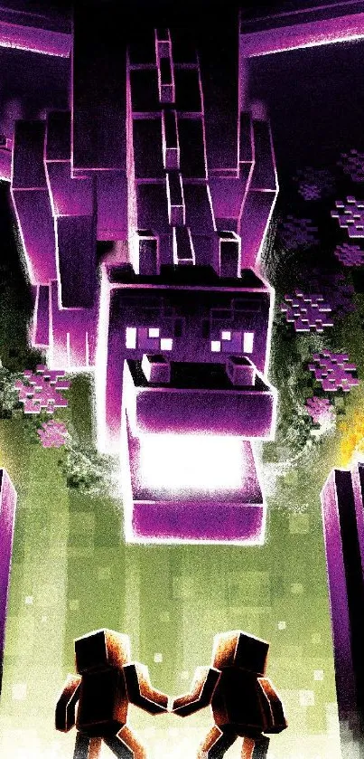 Minecraft Ender Dragon mobile wallpaper with vibrant purple hues.