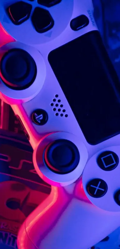 Vibrant neon gaming console wallpaper with dynamic design elements.