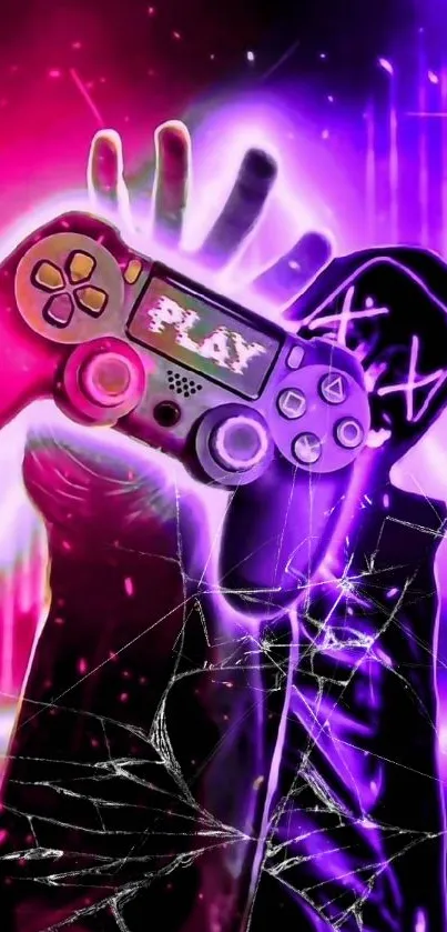 Vibrant neon gaming controller art wallpaper with dynamic colors.