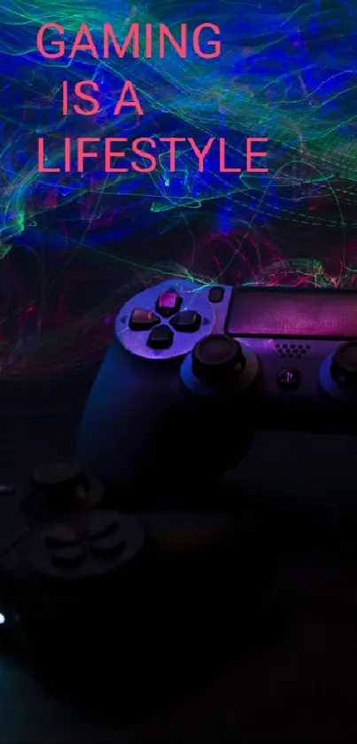 Gaming controllers with neon light trails in a dark setting.