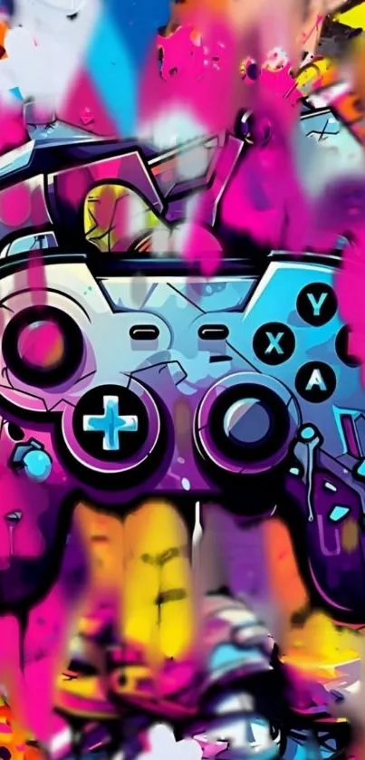 Colorful graffiti gaming controller wallpaper art.