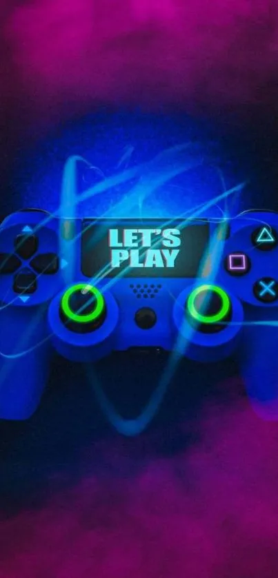 Neon gaming controller with a cosmic background in vibrant colors.