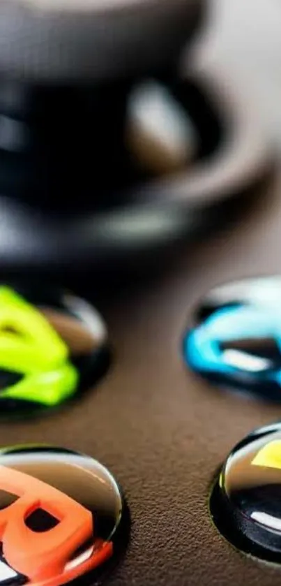 Close-up of a gaming controller with colorful buttons.