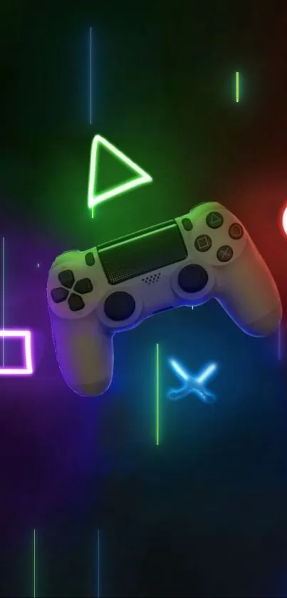 Neon gaming controller with shapes.