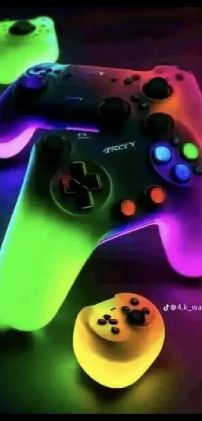 Vibrant neon gaming controller wallpaper for mobile phone display.