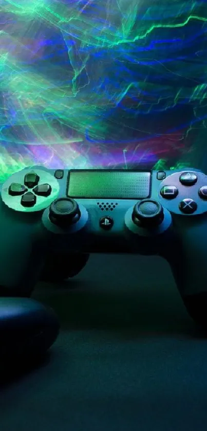 Colorful gaming controllers with neon lights.