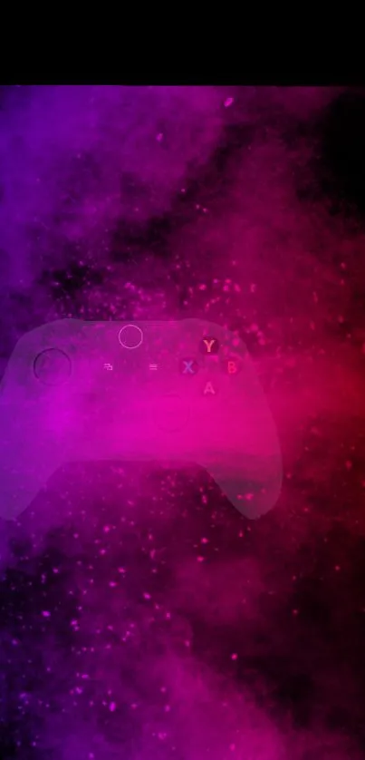 Vibrant purple and pink gaming controller wallpaper with a gradient effect.