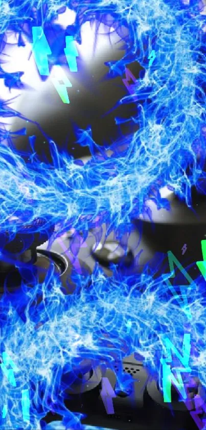 Electric blue flame on gaming controllers wallpaper.