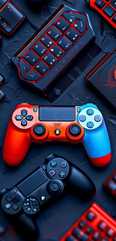 Colorful gaming controllers with a vibrant design.
