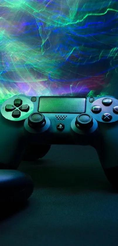 Vibrant mobile wallpaper with gaming controllers and neon lights.