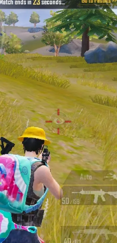 Dynamic gaming landscape on mobile screen with player in vibrant setting.