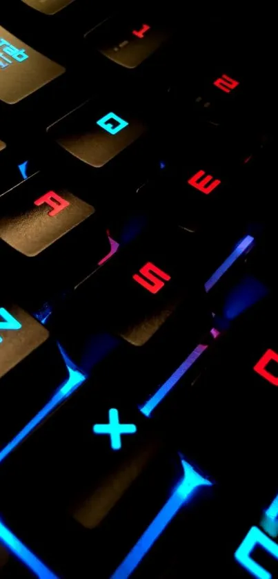 Colorful gaming keyboard with neon LED lights.