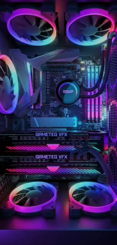 Gaming PC with vibrant RGB lighting and sleek design.