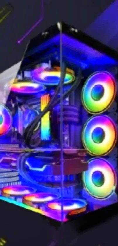 Vibrant gaming PC with colorful RGB lights.