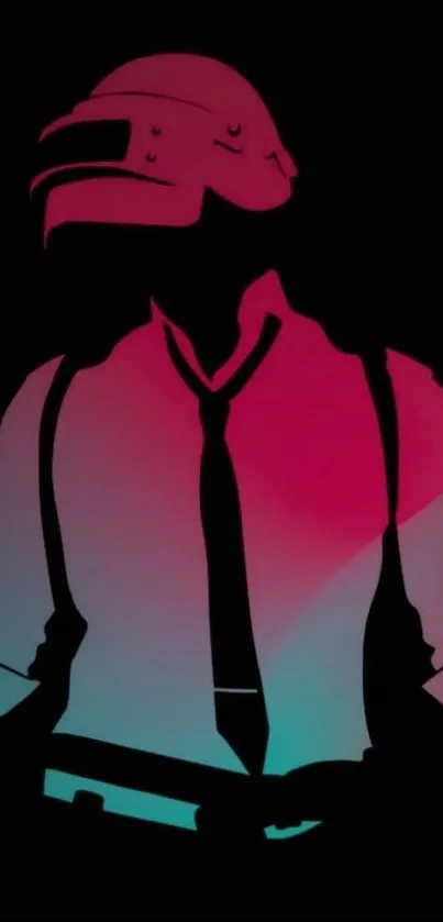 Vibrant neon silhouette of a gamer in black.