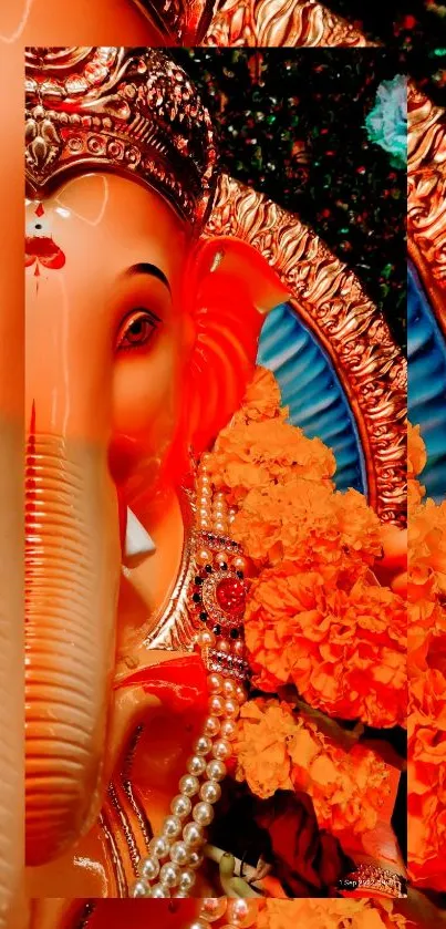 Vibrant image of Lord Ganesh with flowers.