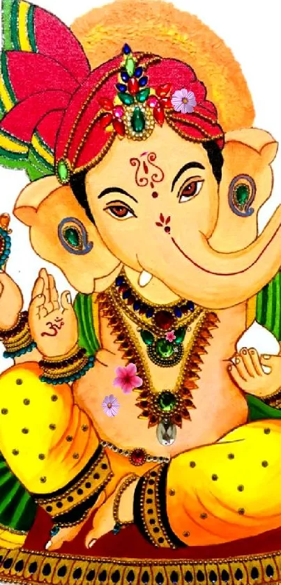 Vibrant depiction of Ganesha in colorful attire.