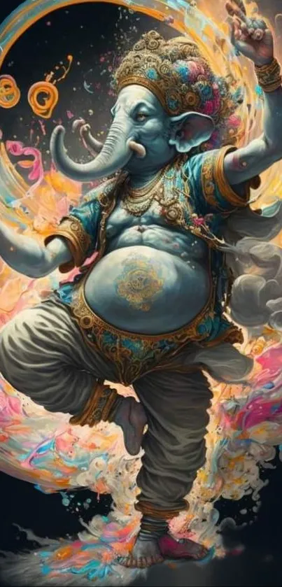 Artistic depiction of Ganesh with colorful and vibrant details.