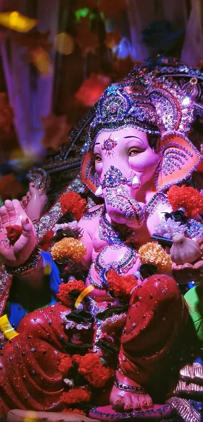 Vibrant Ganesh festival mobile wallpaper with colorful decorations.