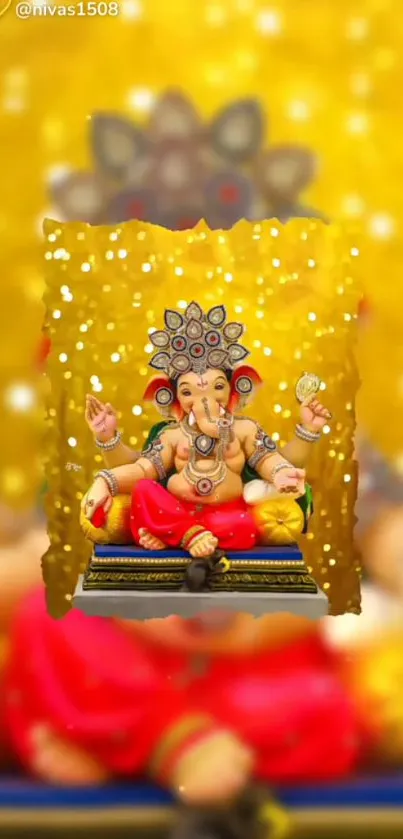 Vivid Ganesh wallpaper with festive colors and spiritual design.