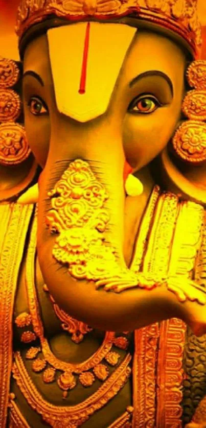 Vibrant Ganesh statue in detailed, colorful attire.