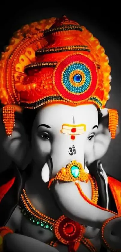 Vibrant Ganesh mobile wallpaper with orange and intricate design.