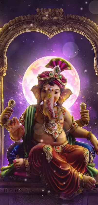Vibrant Ganesh artwork with purple hues and intricate details.