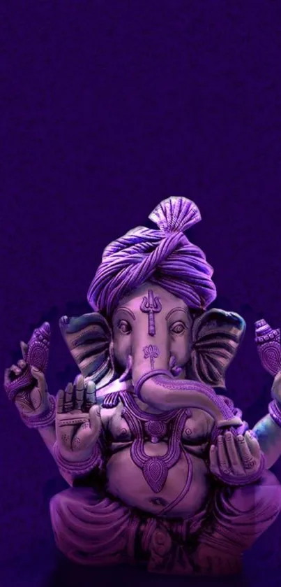 Vibrant purple Ganesh statue wallpaper enhancing mobile screen.