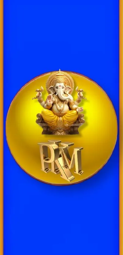 Vibrant mobile wallpaper featuring Ganesha with blue and gold colors.