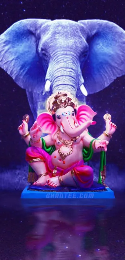 Vibrant smartphone wallpaper of Lord Ganesha with a blue elephant background.