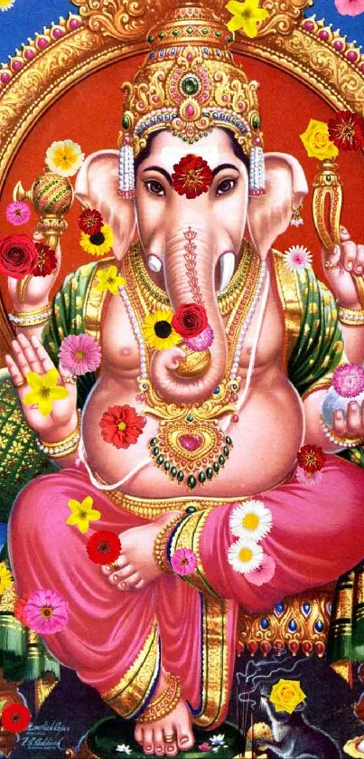 Colorful Ganesha artwork, perfect as a mobile wallpaper, featuring traditional motifs.