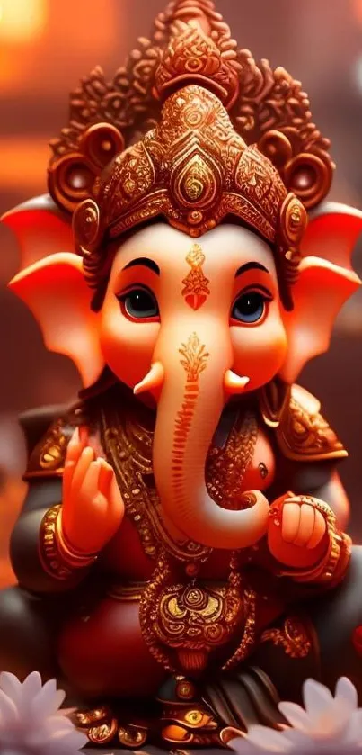 Vibrant artistic Ganesha statue with warm orange highlights.