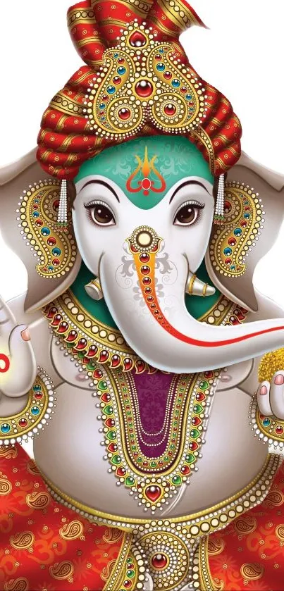 Vibrant Ganesha art with intricate details and bright colors on a mobile wallpaper.