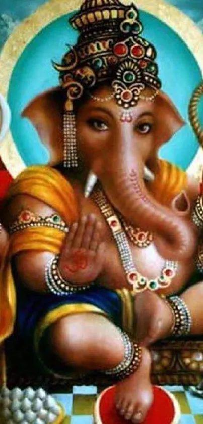 Colorful Ganesha artwork with vibrant details.