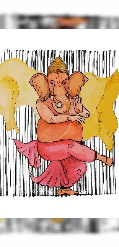 Colorful Ganesha art illustration with vibrant hues on a mobile wallpaper.