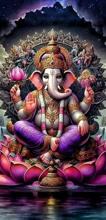 Colorful Ganesha art wallpaper on lotus.