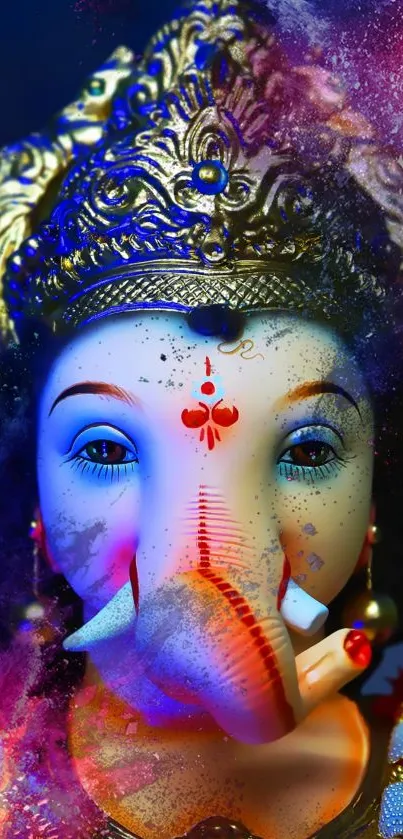 Colorful, artistic mobile wallpaper of Lord Ganesha in vibrant hues.