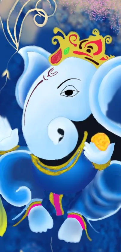 Vibrant Ganesha in blue artistic wallpaper.