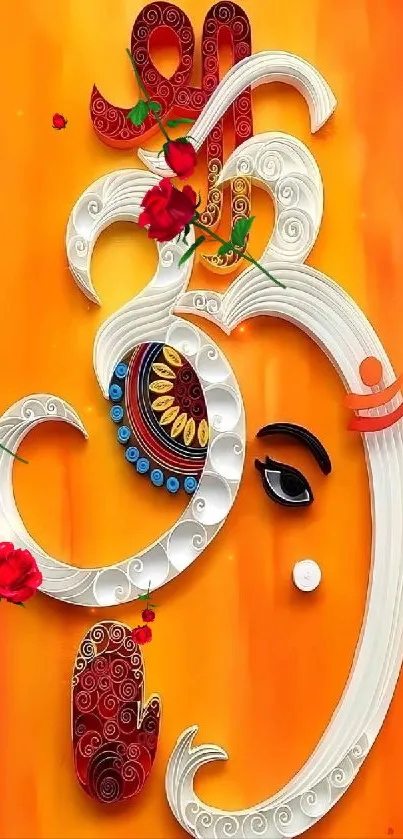 Vibrant Ganesha art with orange and intricate design elements.