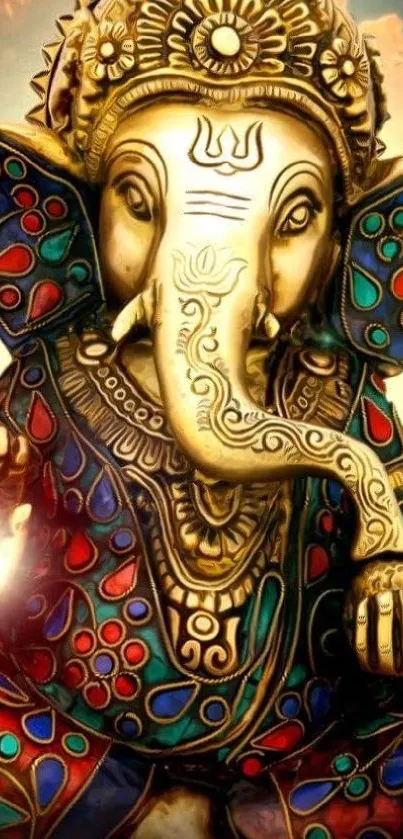 Colorful Ganesha wallpaper with gold and vibrant accents.