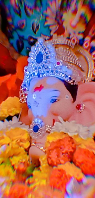 Colorful Ganesha with flowers and jewels