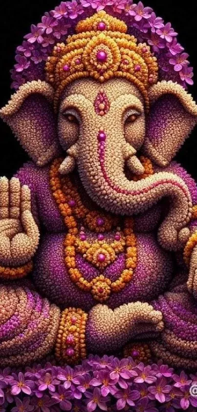 Vibrant floral Ganesha mobile wallpaper.