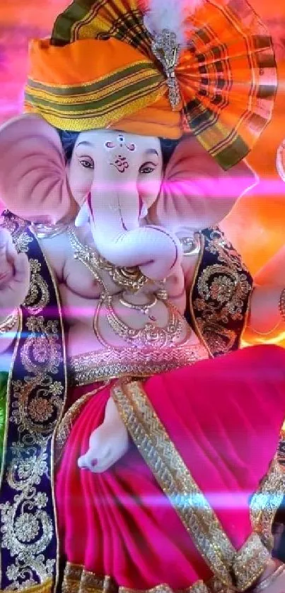 Colorful Ganesha idol in vibrant pink and orange hues for mobile wallpaper.